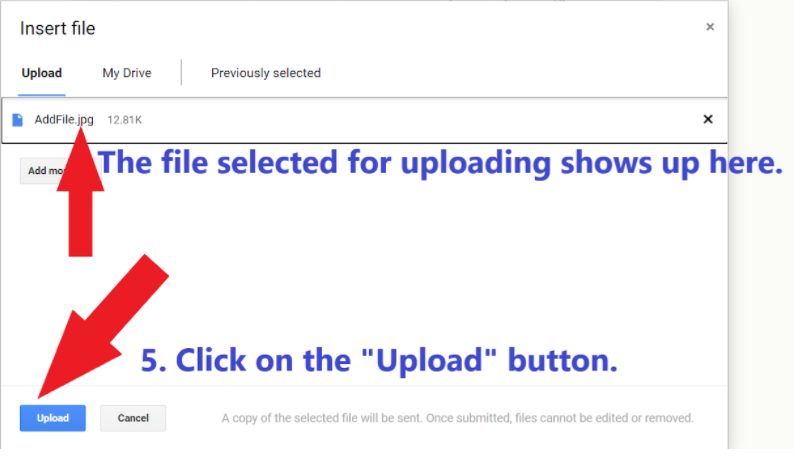click on the "upload" button at the bottom of the window.